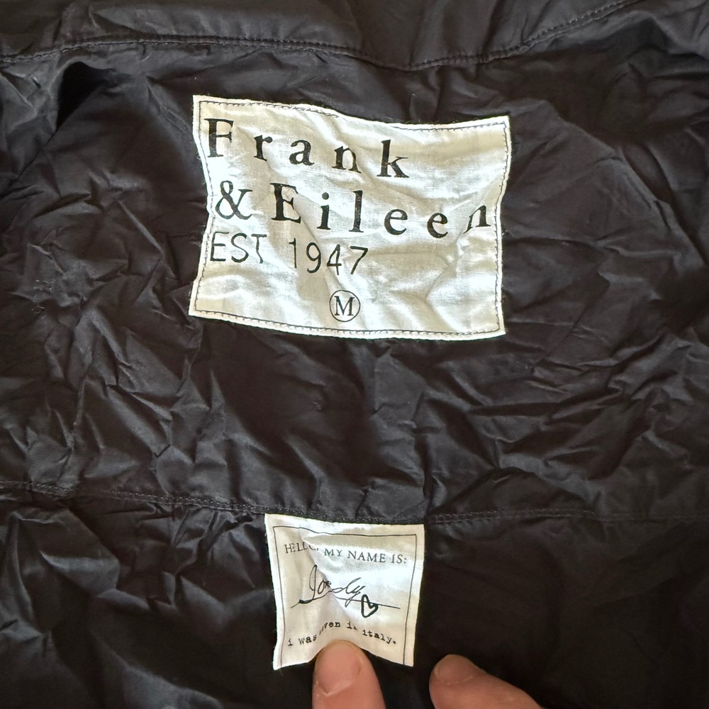 Frank & Eileen Joey Black Crinkle Cotton Button Down Shirt Made in Italy M - Picture 10 of 11